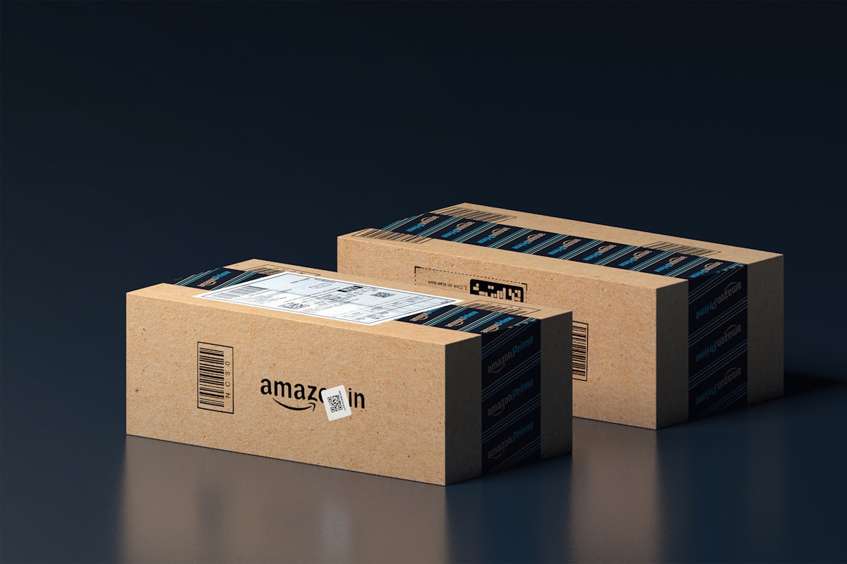 An Amazon delivery box on a doorstep — dropshipping on the Amazon marketplace
